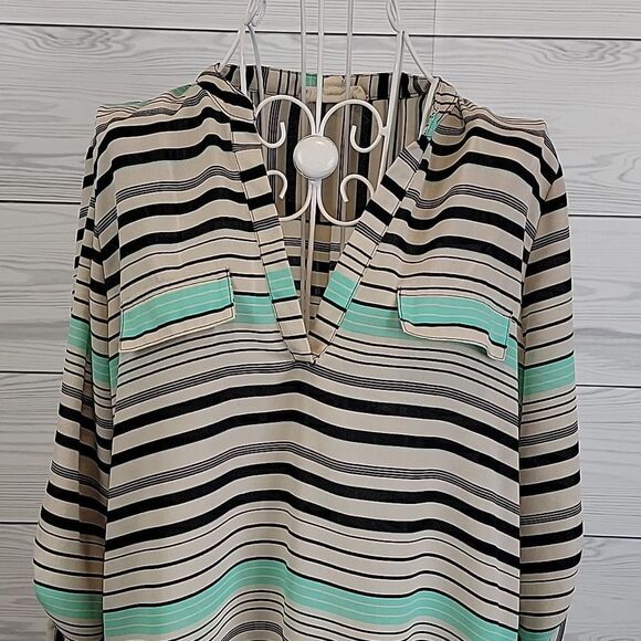 Hippie Rose striped mint green casual blouse Women's Size M - Picture 2 of 12